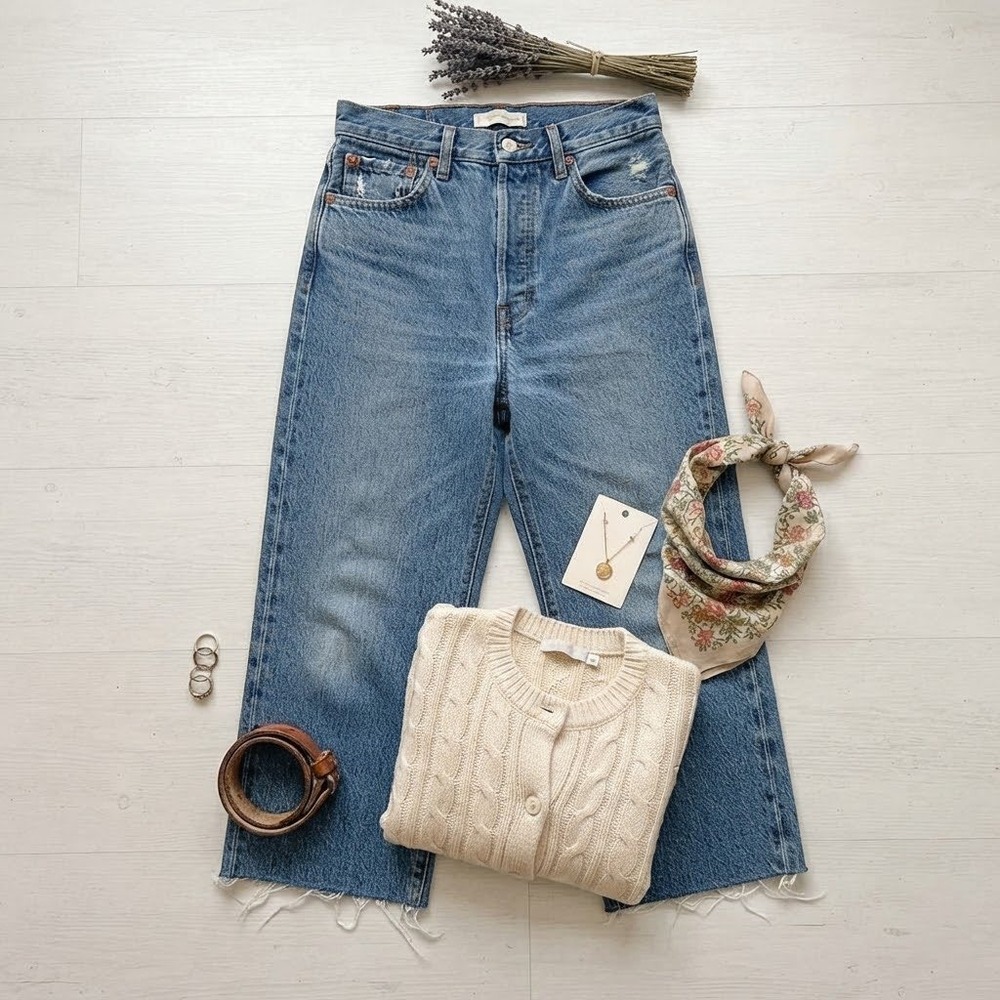 Levis Ribcage Straight Ankle Jeans 29 Medium Wash Button Fly Raw Hem High Rise